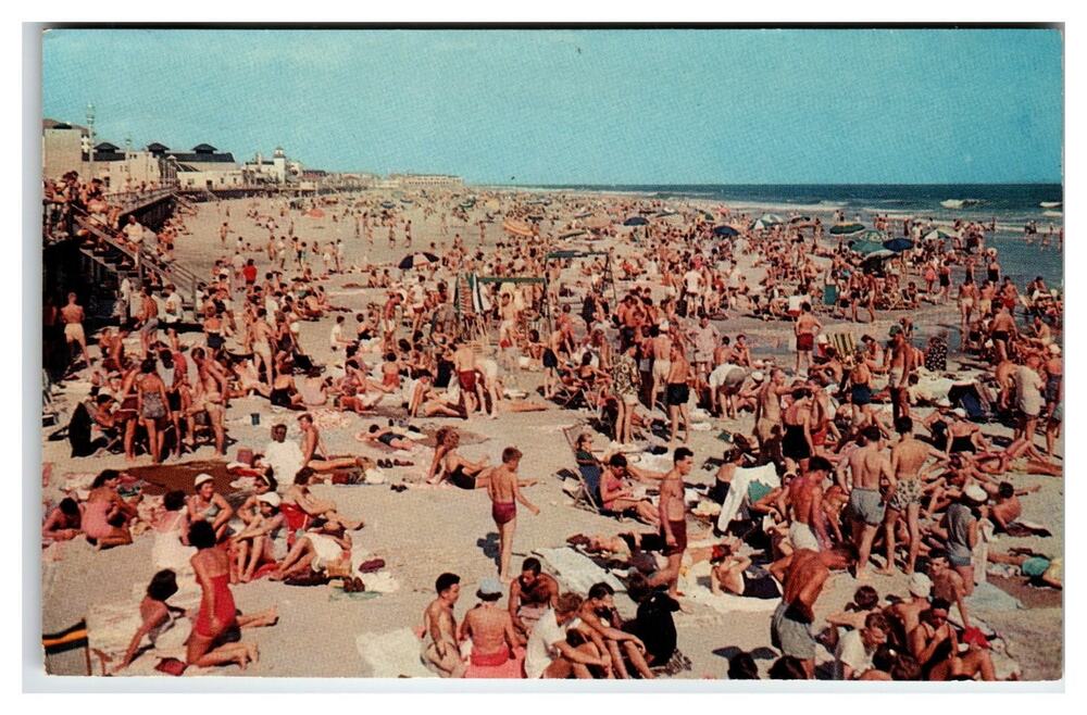 Vintage 1961 Ocean City NJ Crowded Beach Boardwalk Postcard Harry C Meyer